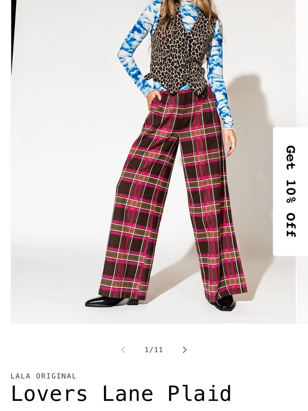 Dressed in LALA Brown and Pink Plaid Wide-Leg Pants